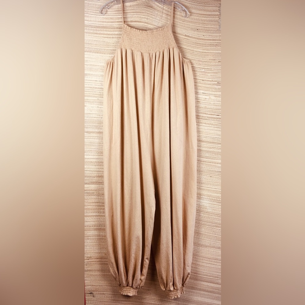 Free People FP Beach Good Day One-Piece Linen Bld Jumpsuit Velvet Sand Flowy S - Picture 6 of 12
